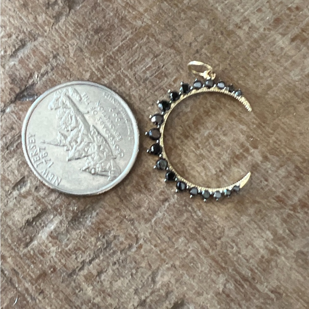 14k Gold and Black Diamond Moon Pendant - Picture 7 of 10